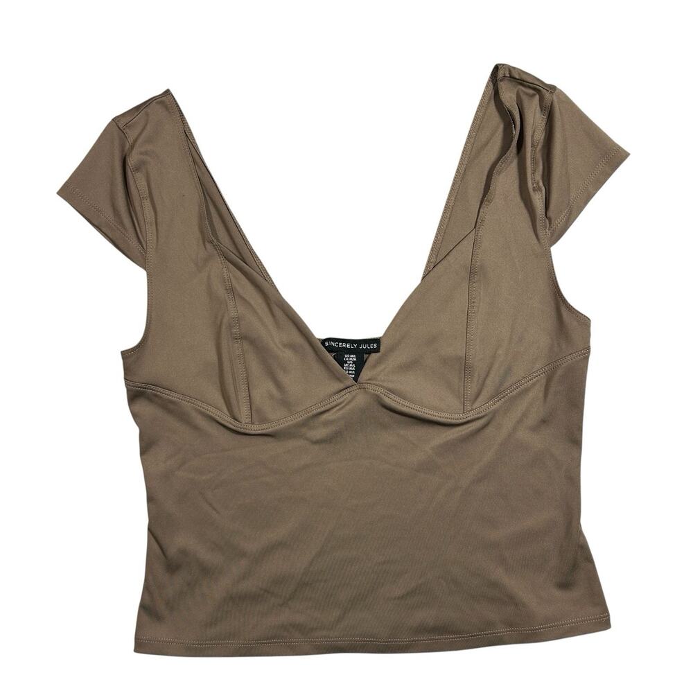 Sincerely Jules Blouse Women's M/L Brown Cap Sleeve Cropped Casual Top